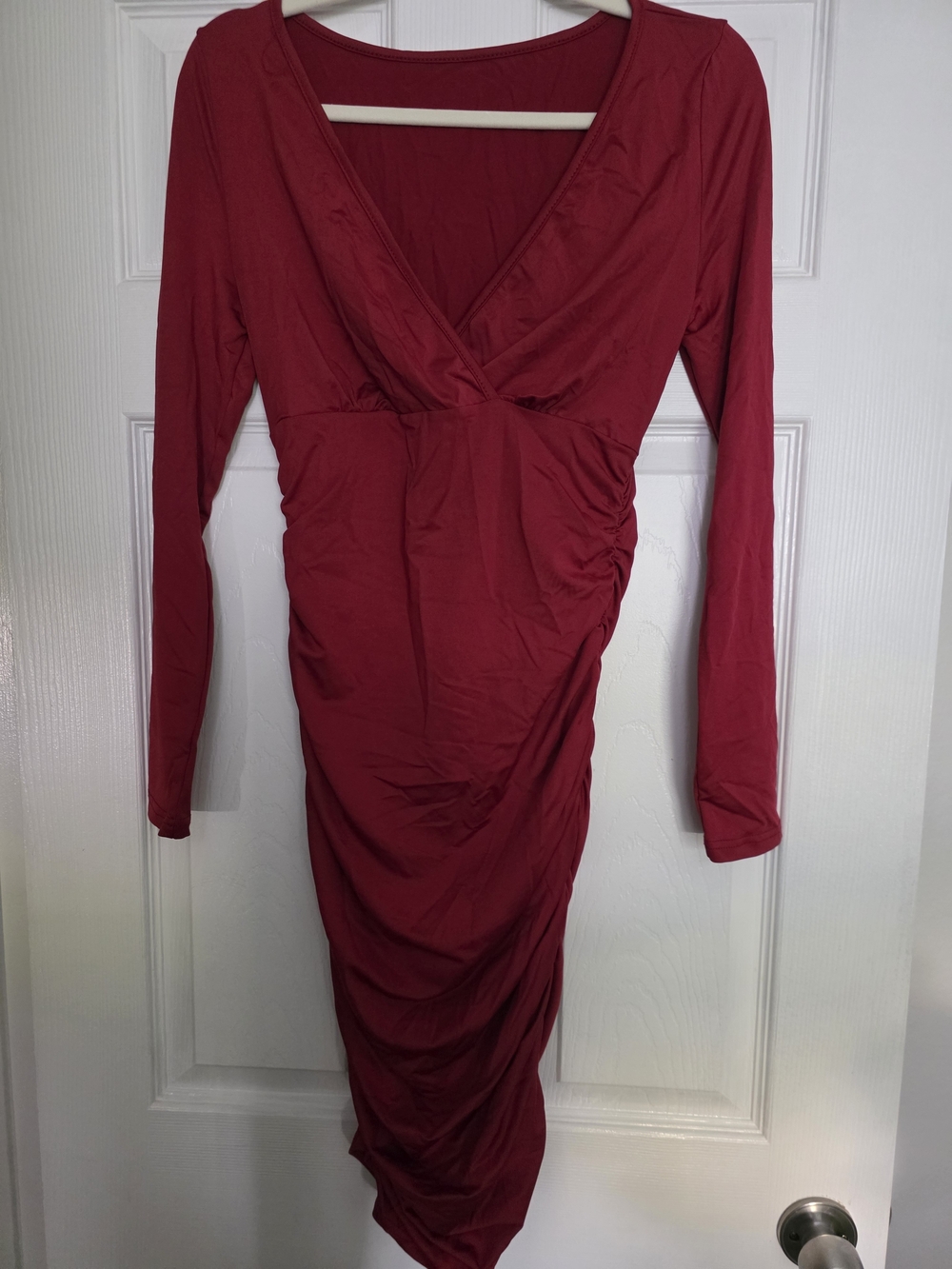 Women's Deep Red Long Sleeve Wrap Dress